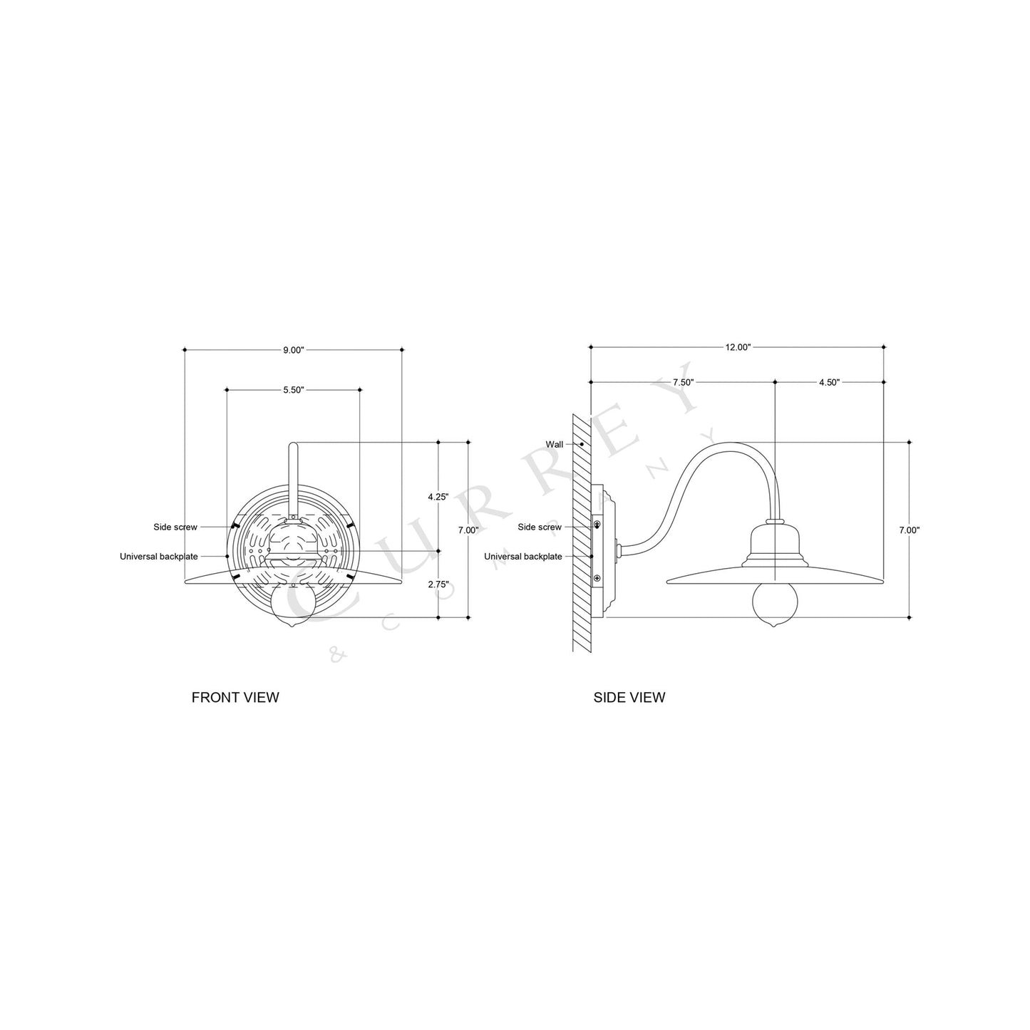 Eastleigh Wall Light - line drawing.