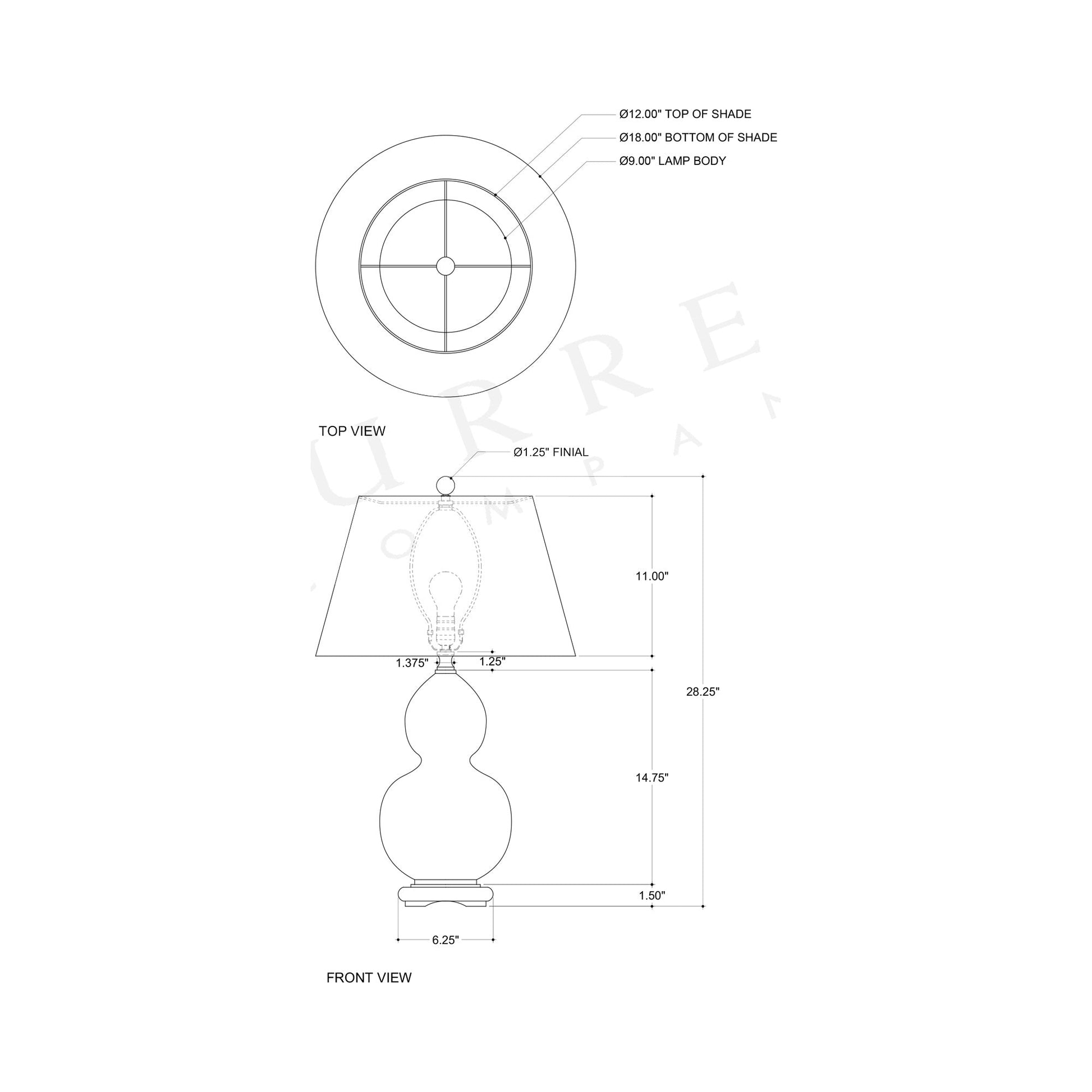 Eau de Nil Table Lamp - line drawing.