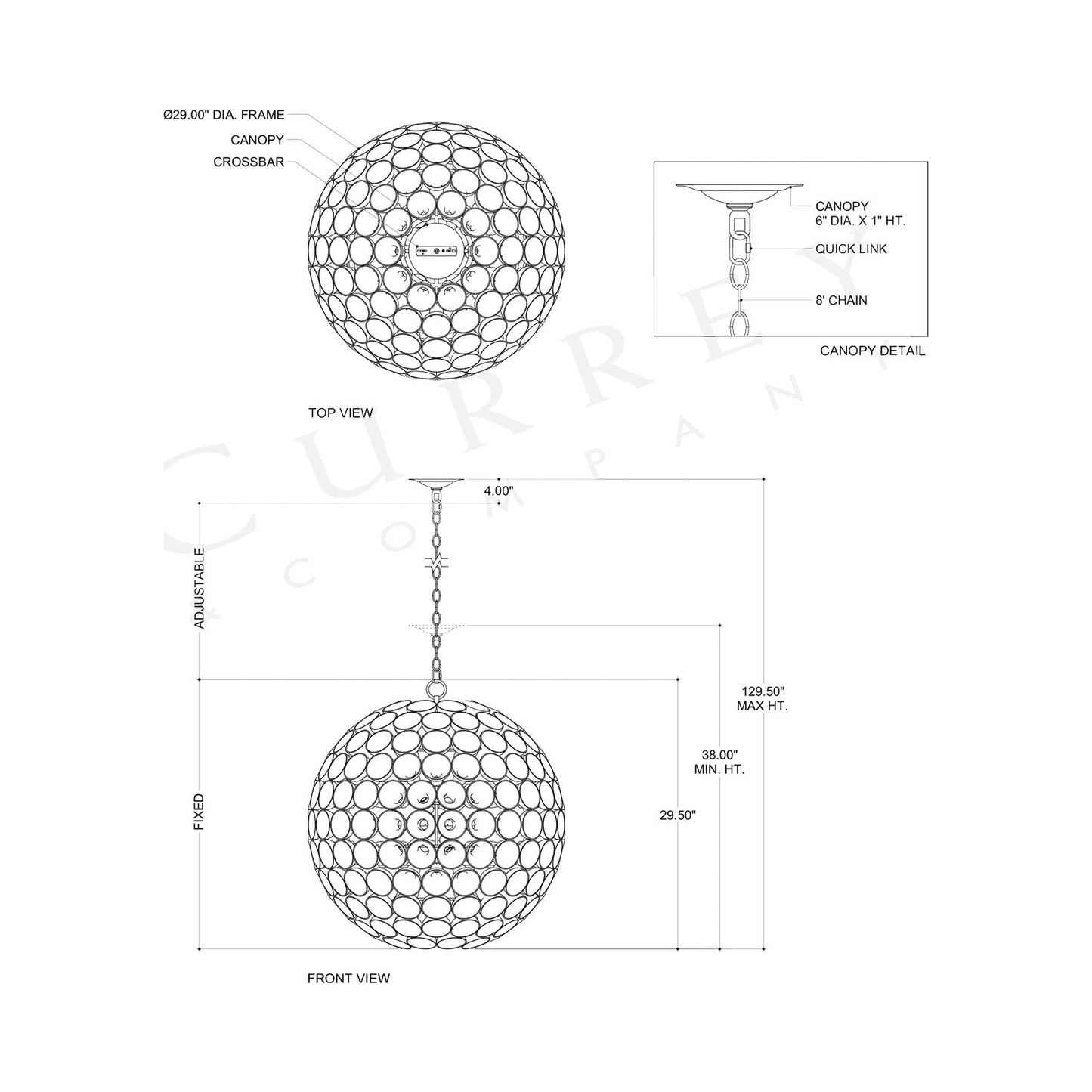 Eau de Vie Orb Chandelier - line drawing.
