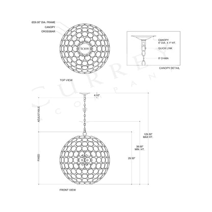 Eau de Vie Orb Chandelier - line drawing.