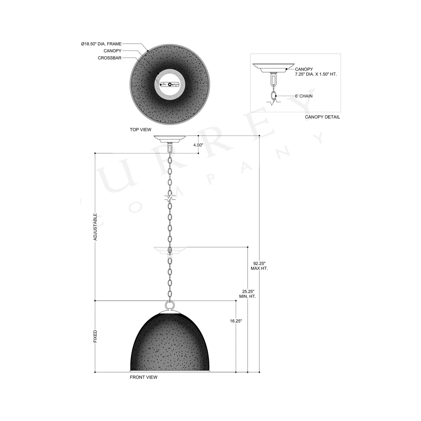 Eduardo Pendant Light - line drawing.
