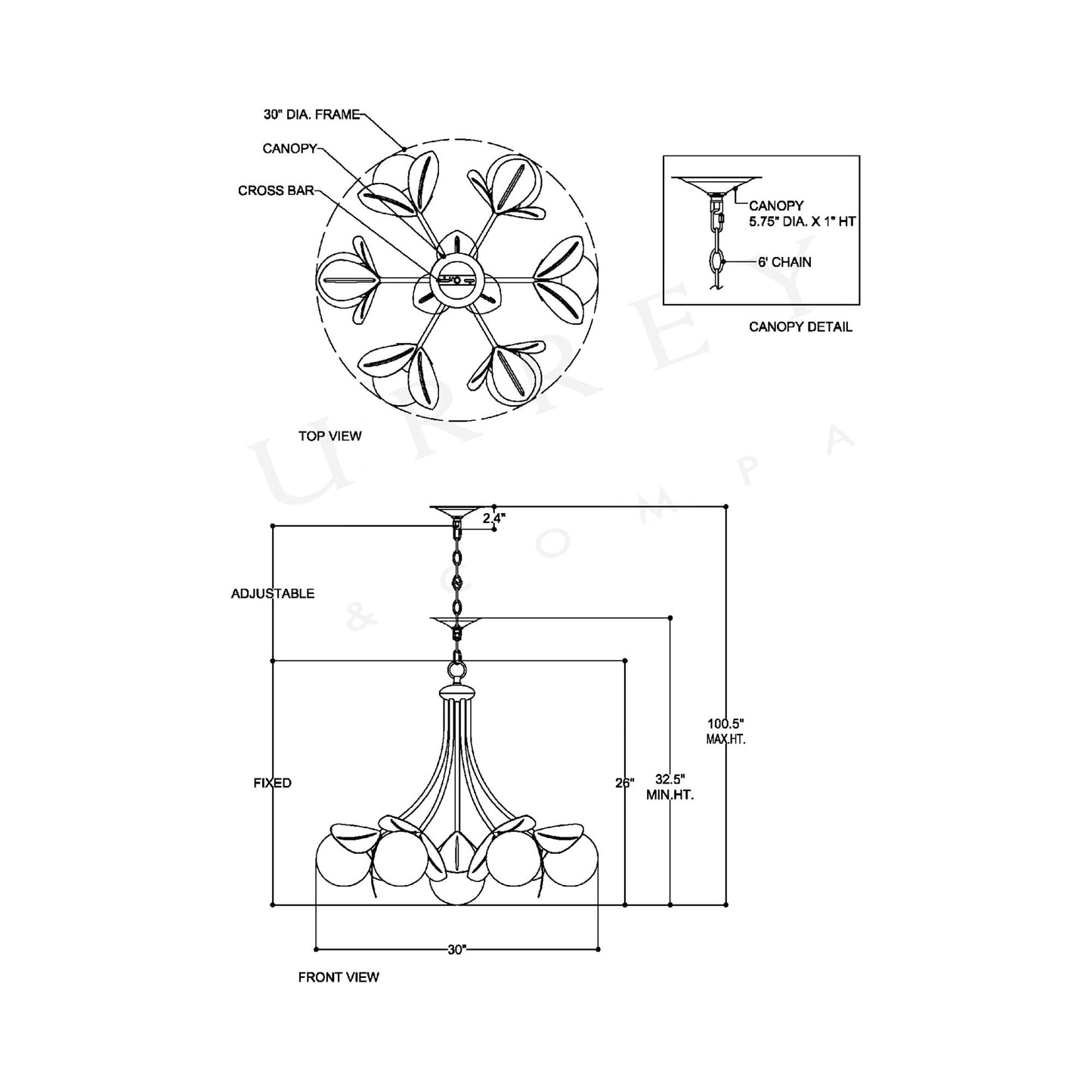 Effloresce Chandelier - line drawing.