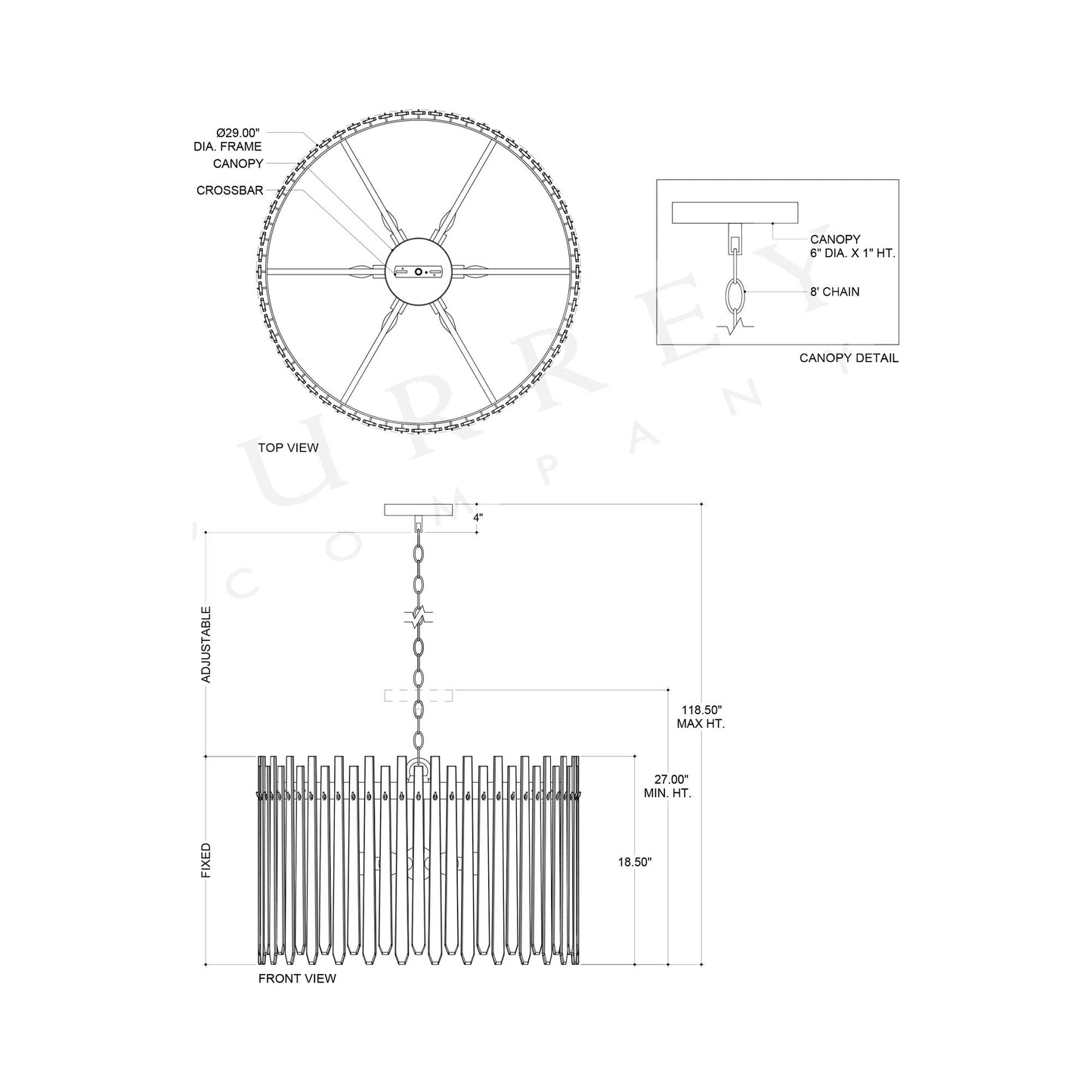 Electra Chandelier - line drawing.