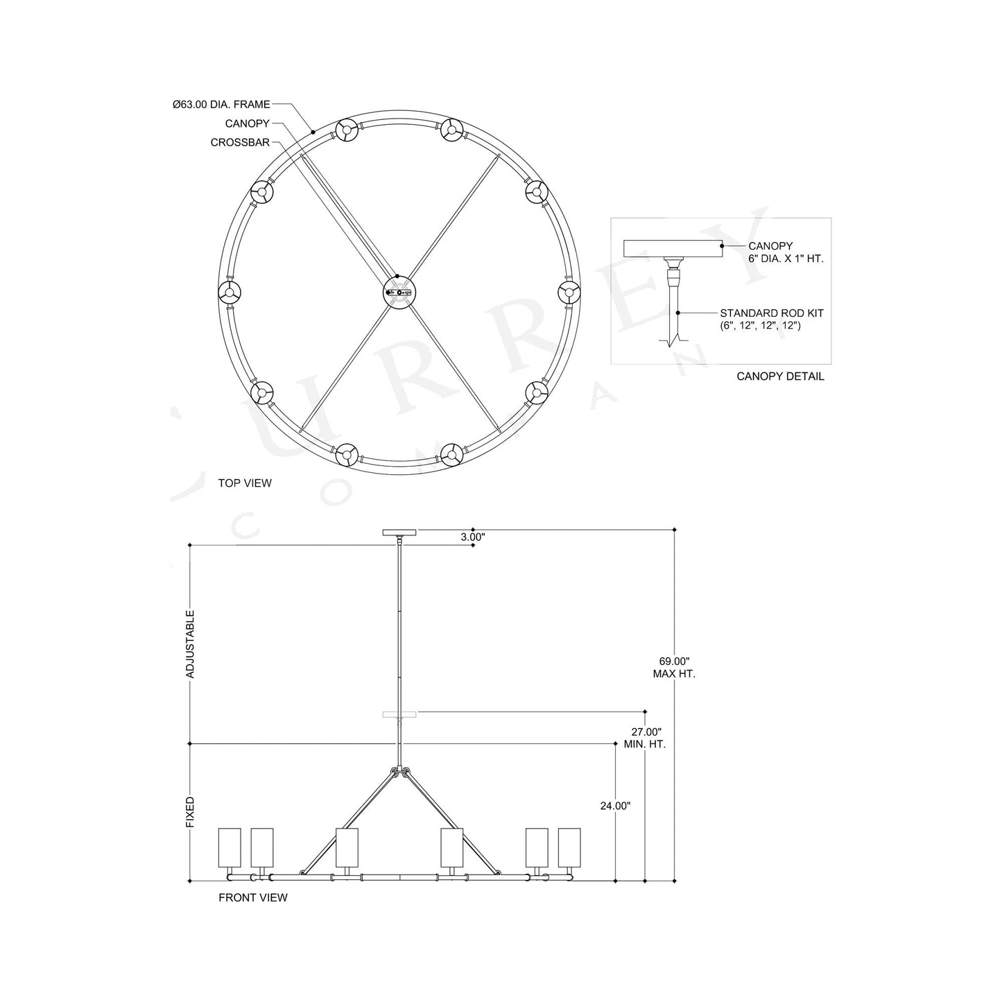 Ellerston Chandelier - line drawing.