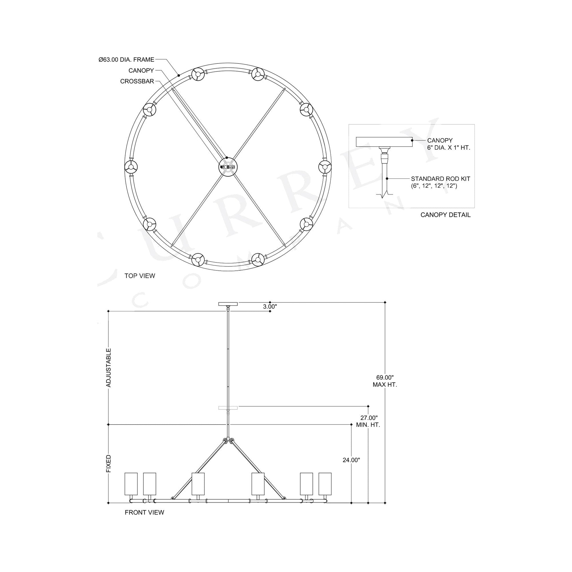 Ellerston Chandelier - line drawing.