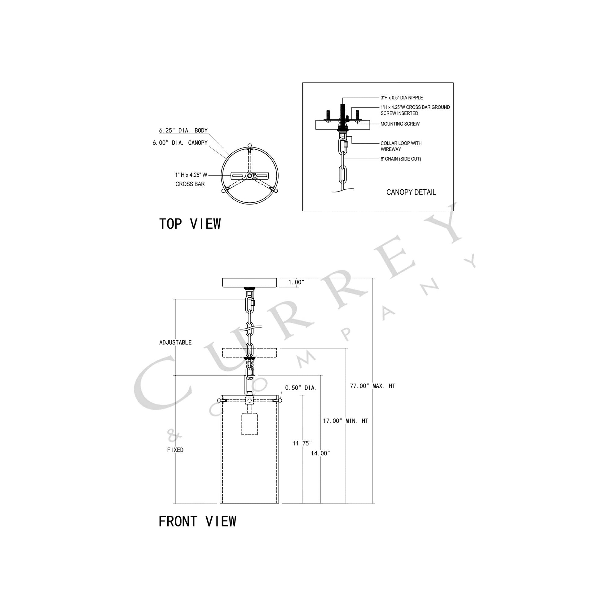 Ellison Pendant Light - line drawing.