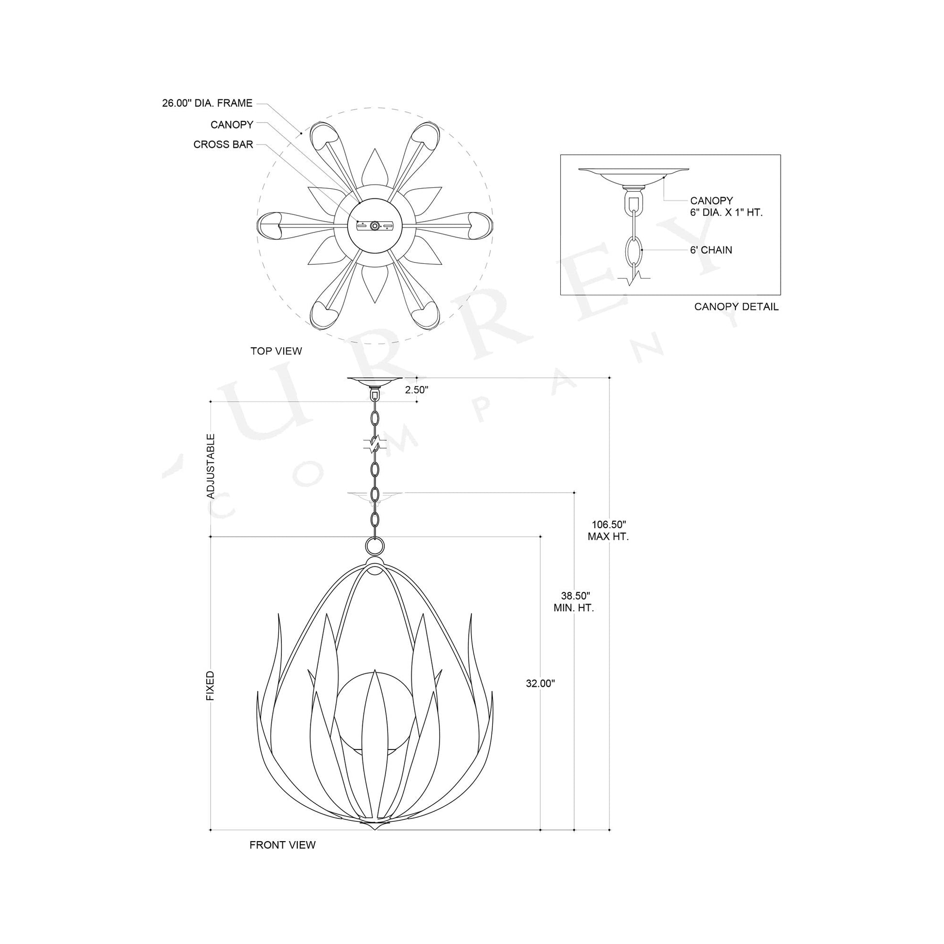 Endymion Chandelier - line drawing.