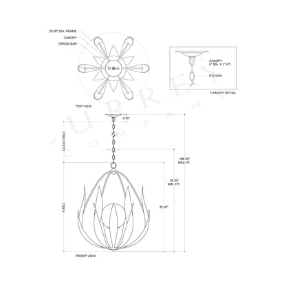 Endymion Chandelier - line drawing.