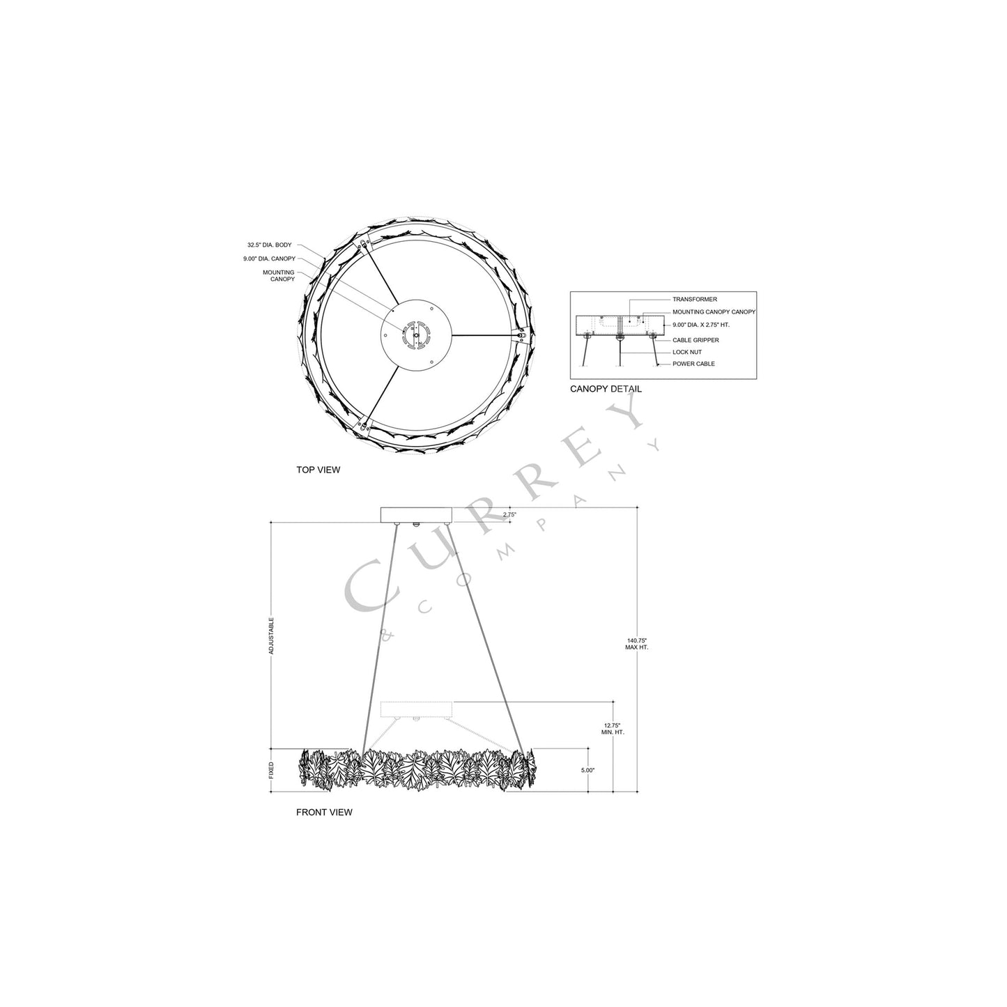English LED Chandelier - line drawing.