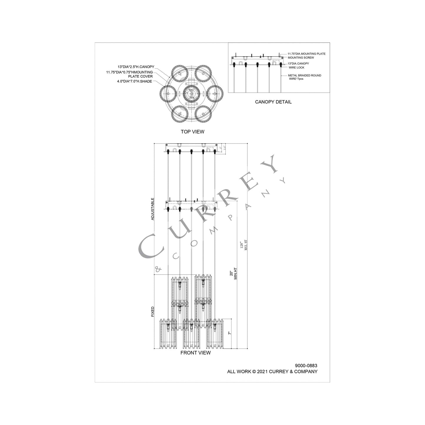 Escenia Multi Pendant Light - line drawing.