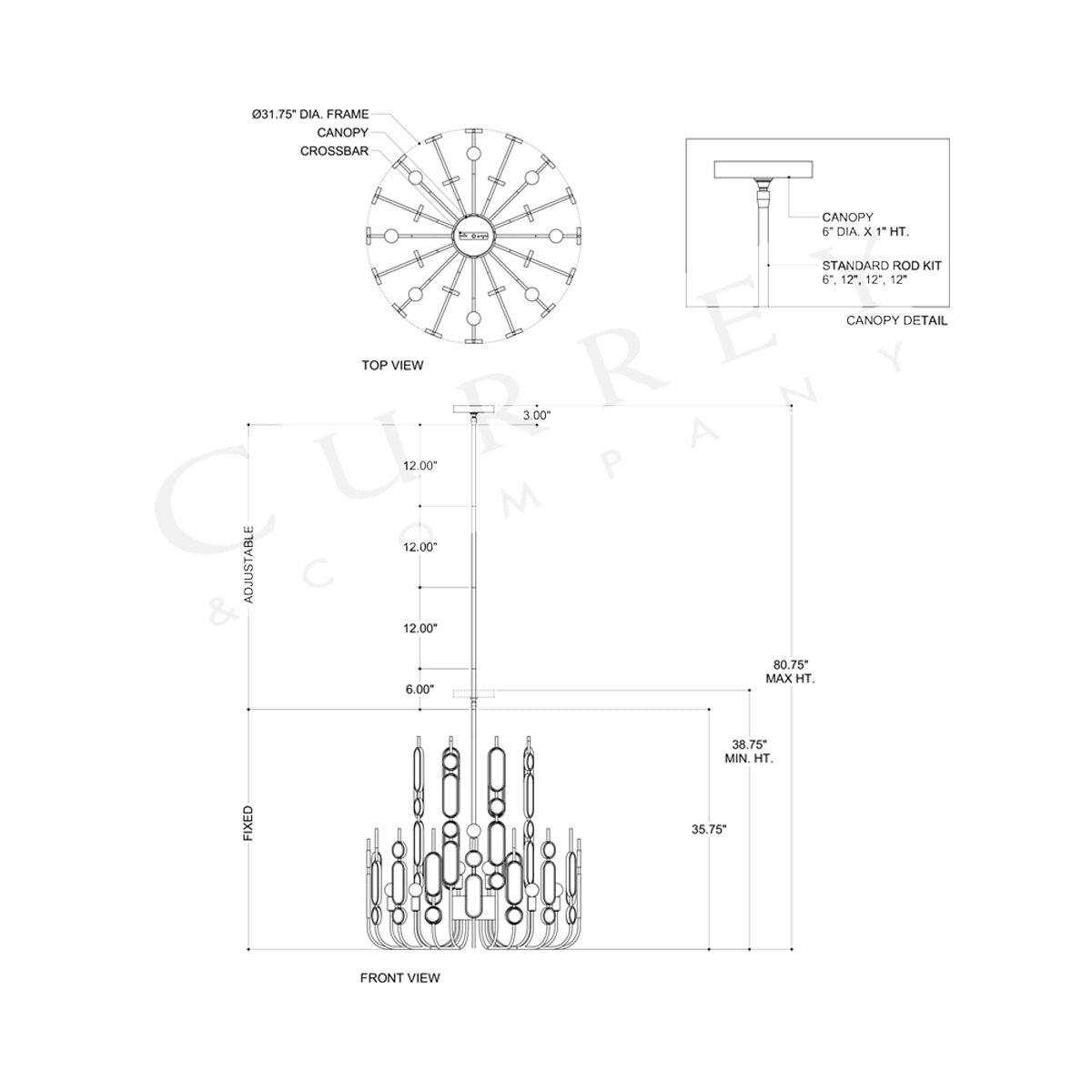 Ettore Chandelier - line drawing.