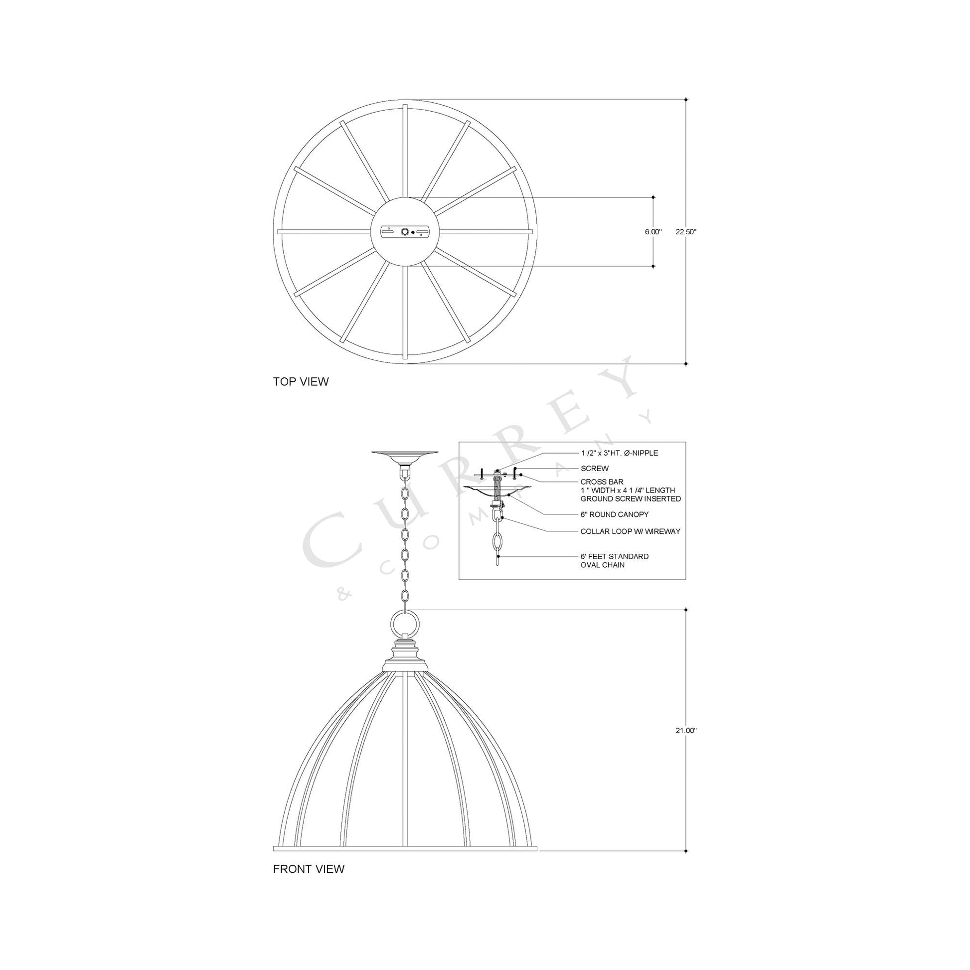 Fenchurch Pendant Light - line drawing.