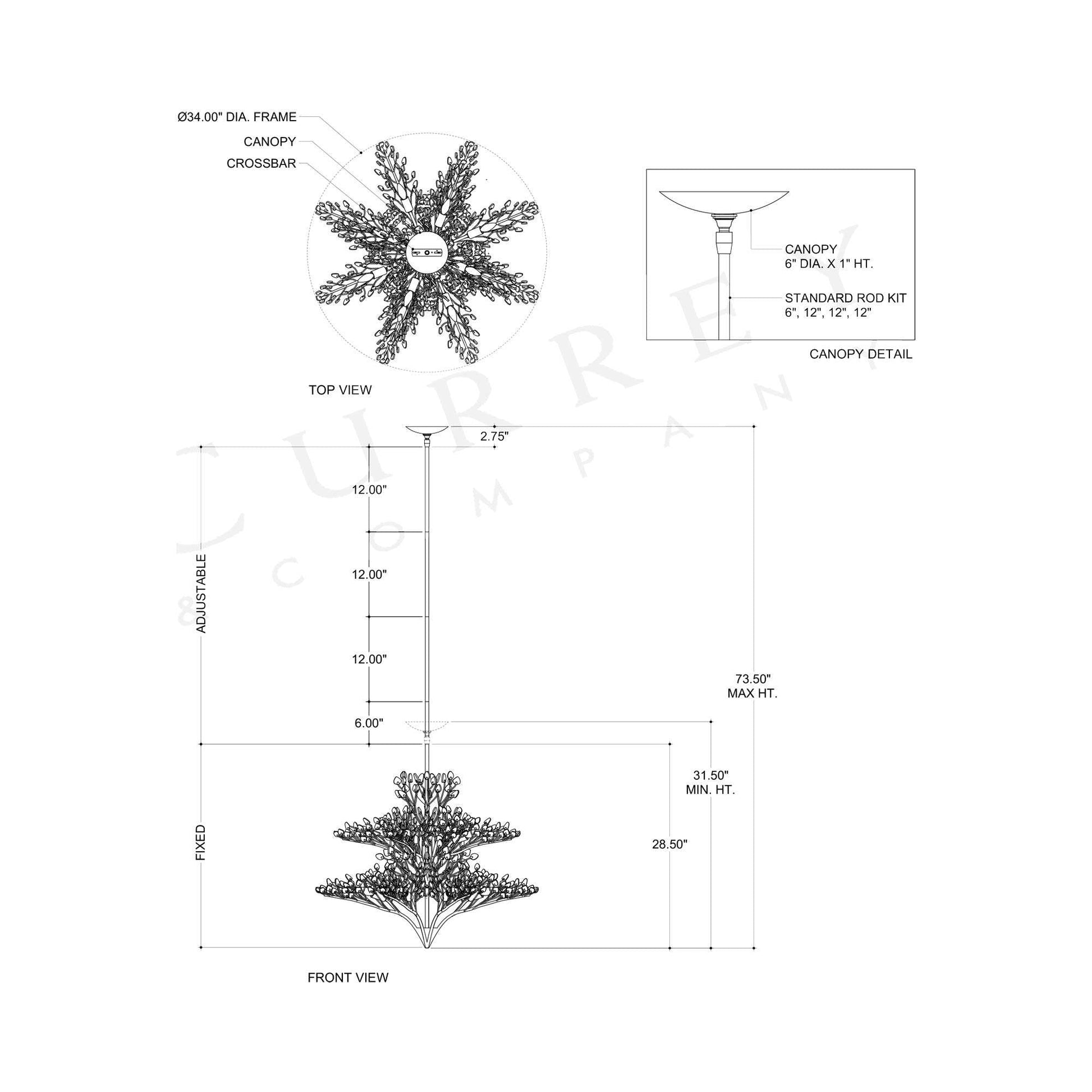 Fiorella Chandelier - line drawing.