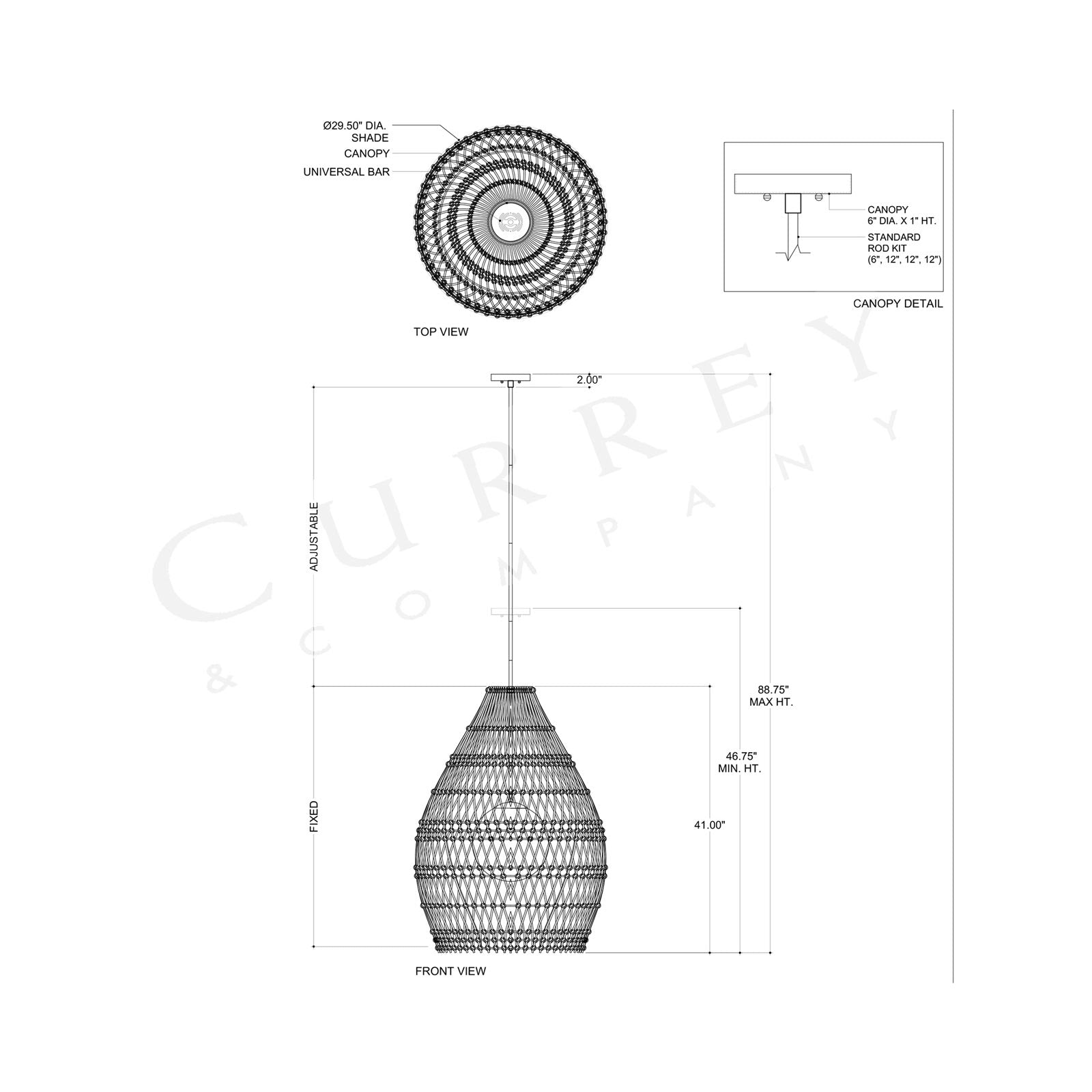 Fishtrap Outdoor Pendant Light - line drawing.