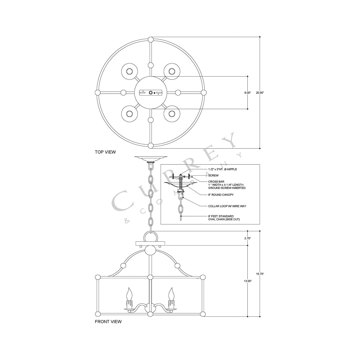 Fitzjames Semi Flush Mount Ceiling Light - line drawing.