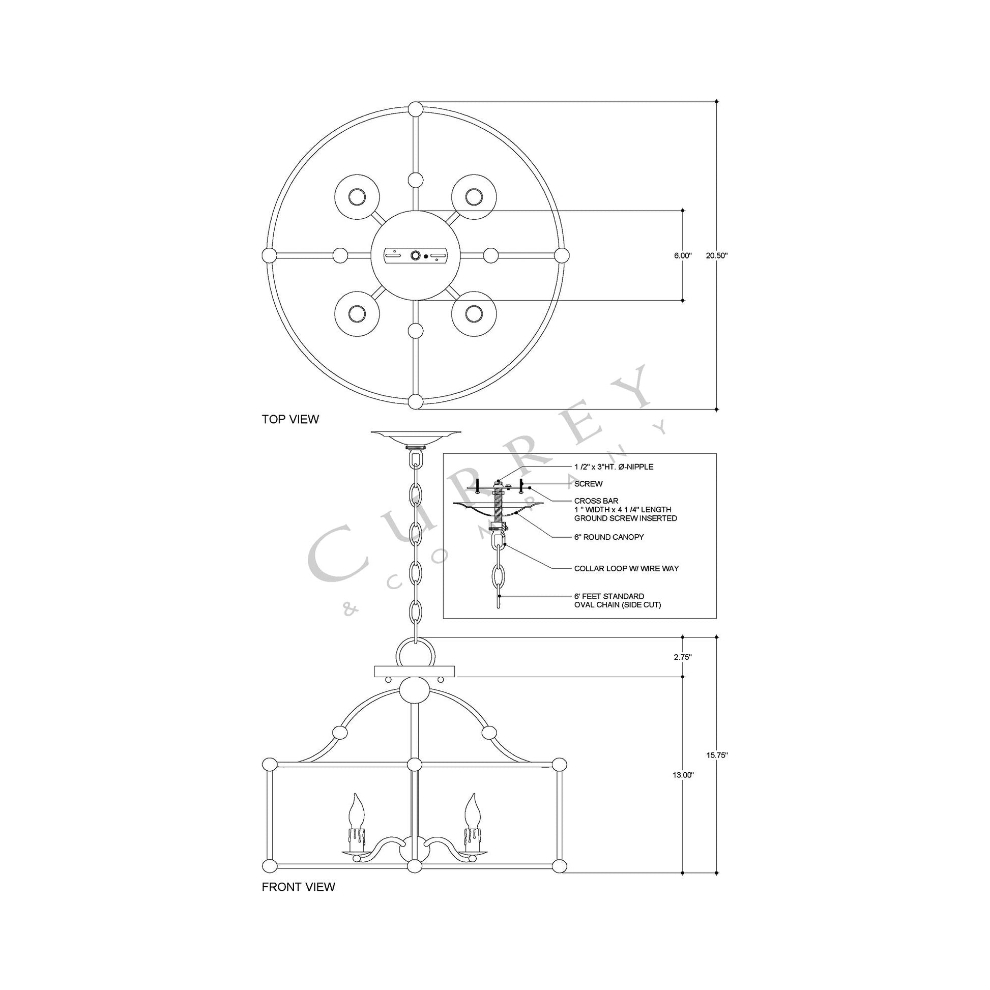 Fitzjames Semi Flush Mount Ceiling Light - line drawing.