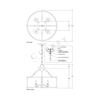 Fitzjames Semi Flush Mount Ceiling Light - line drawing.