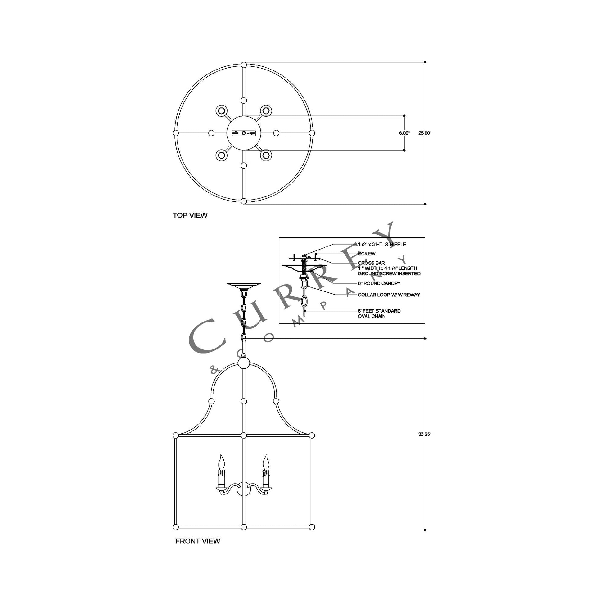Fitzjames Semi Flush Mount Ceiling Light - line drawing.