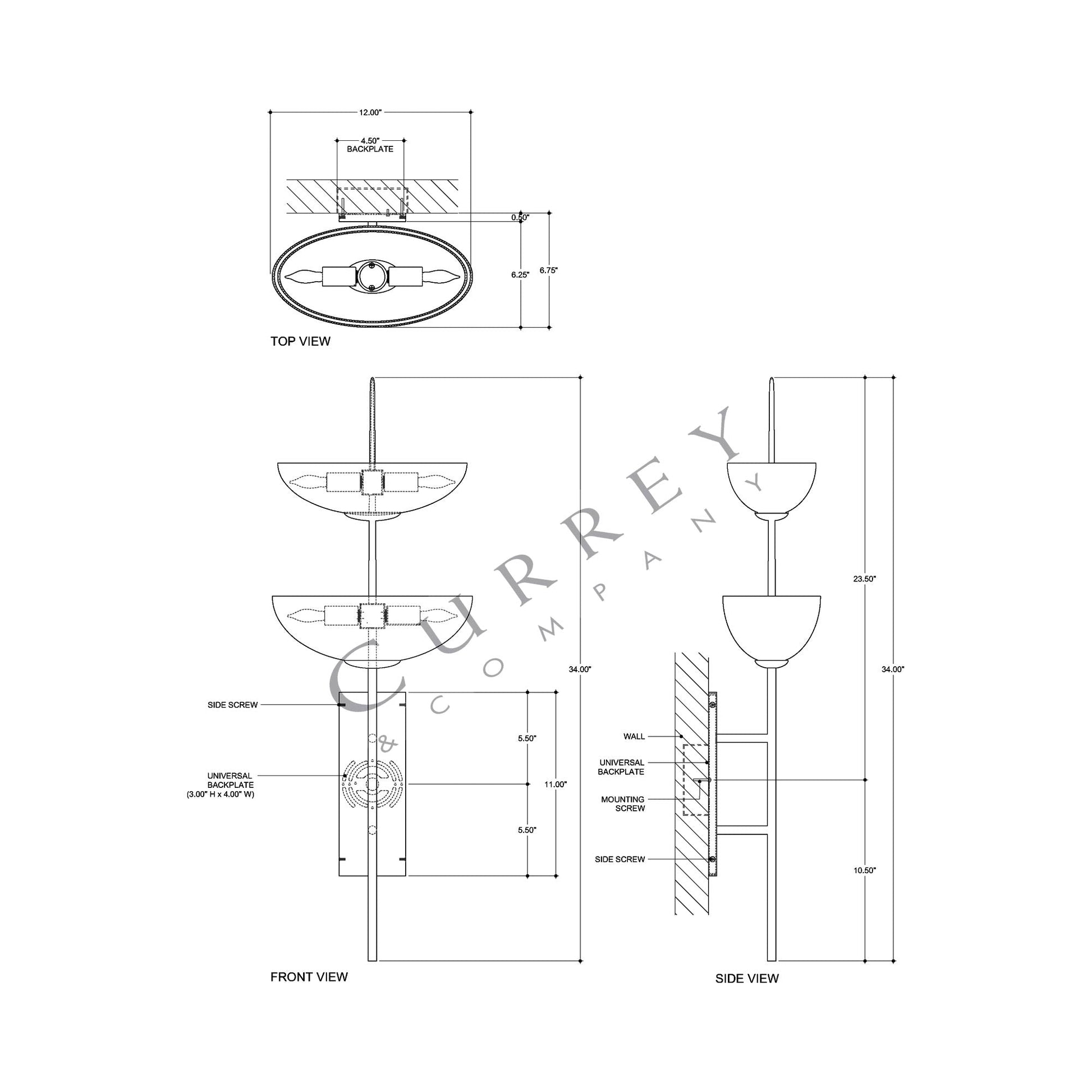Follett Wall Light - line drawing.