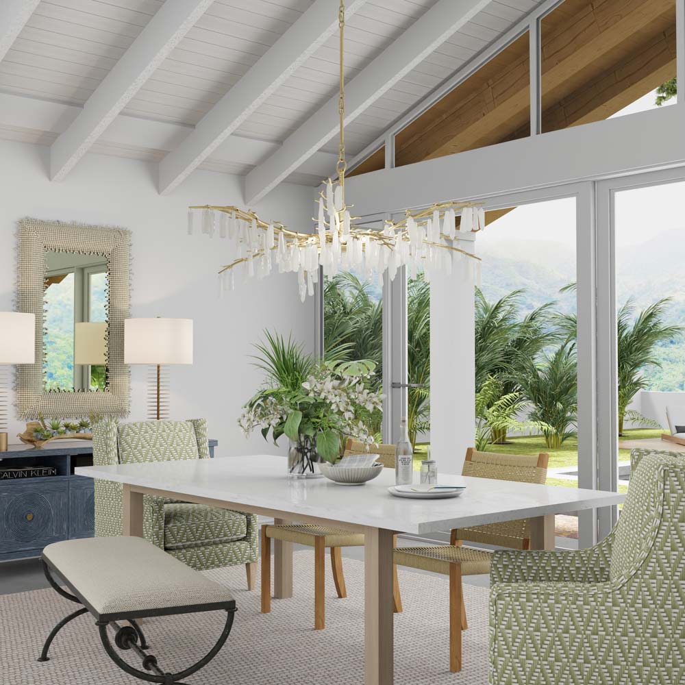 Forest Dawn Chandelier in living room.