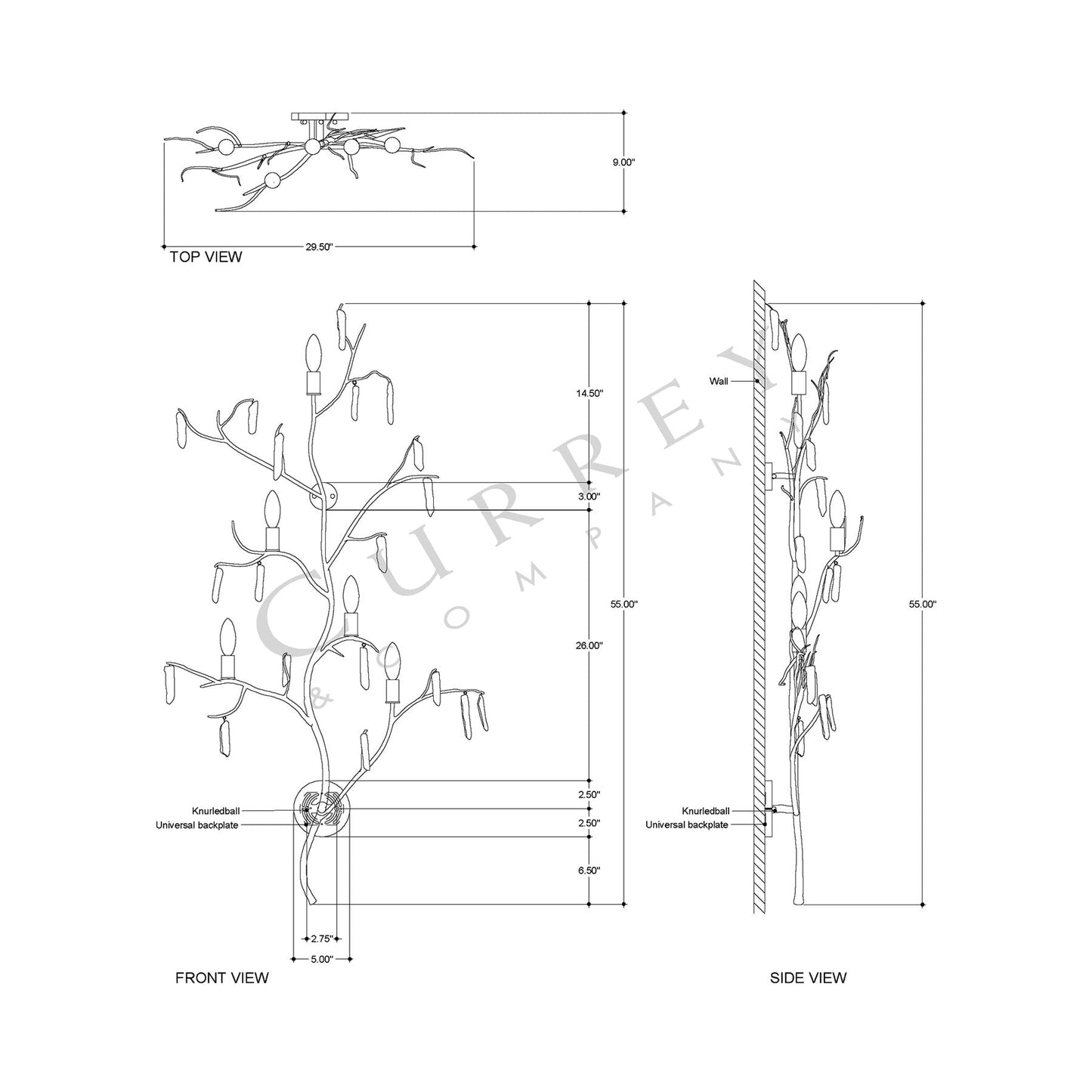 Forest Light Wall Light - line drawing.