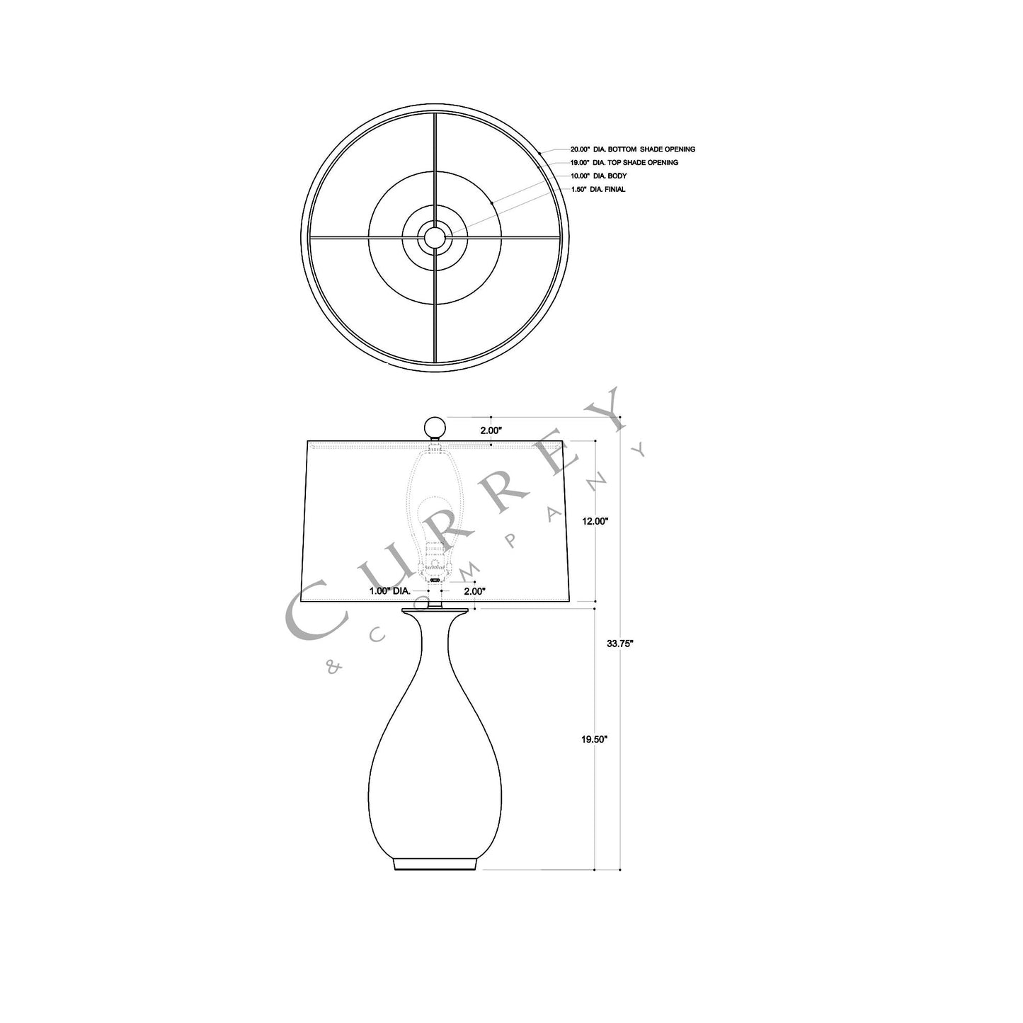 Frangipani Table Lamp - line drawing.