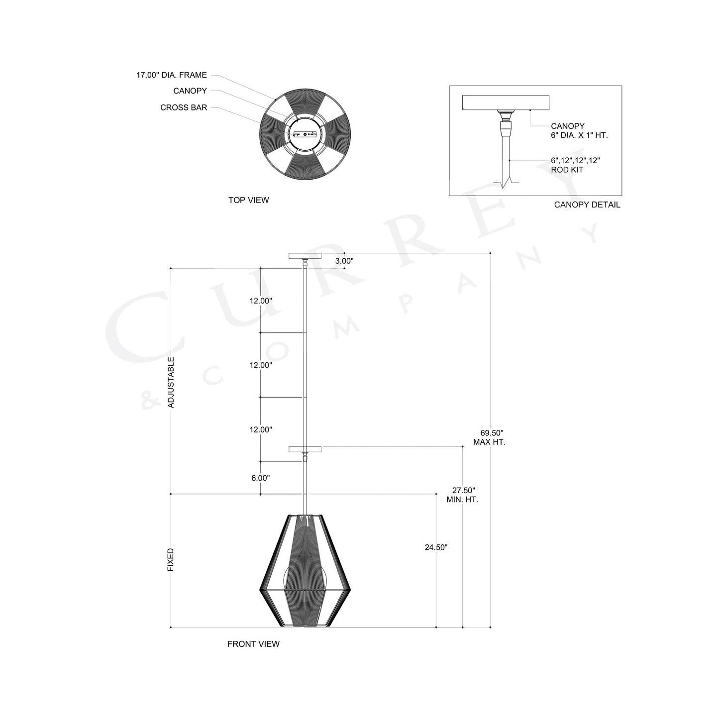 Fraxel Pendant Light - line drawing.