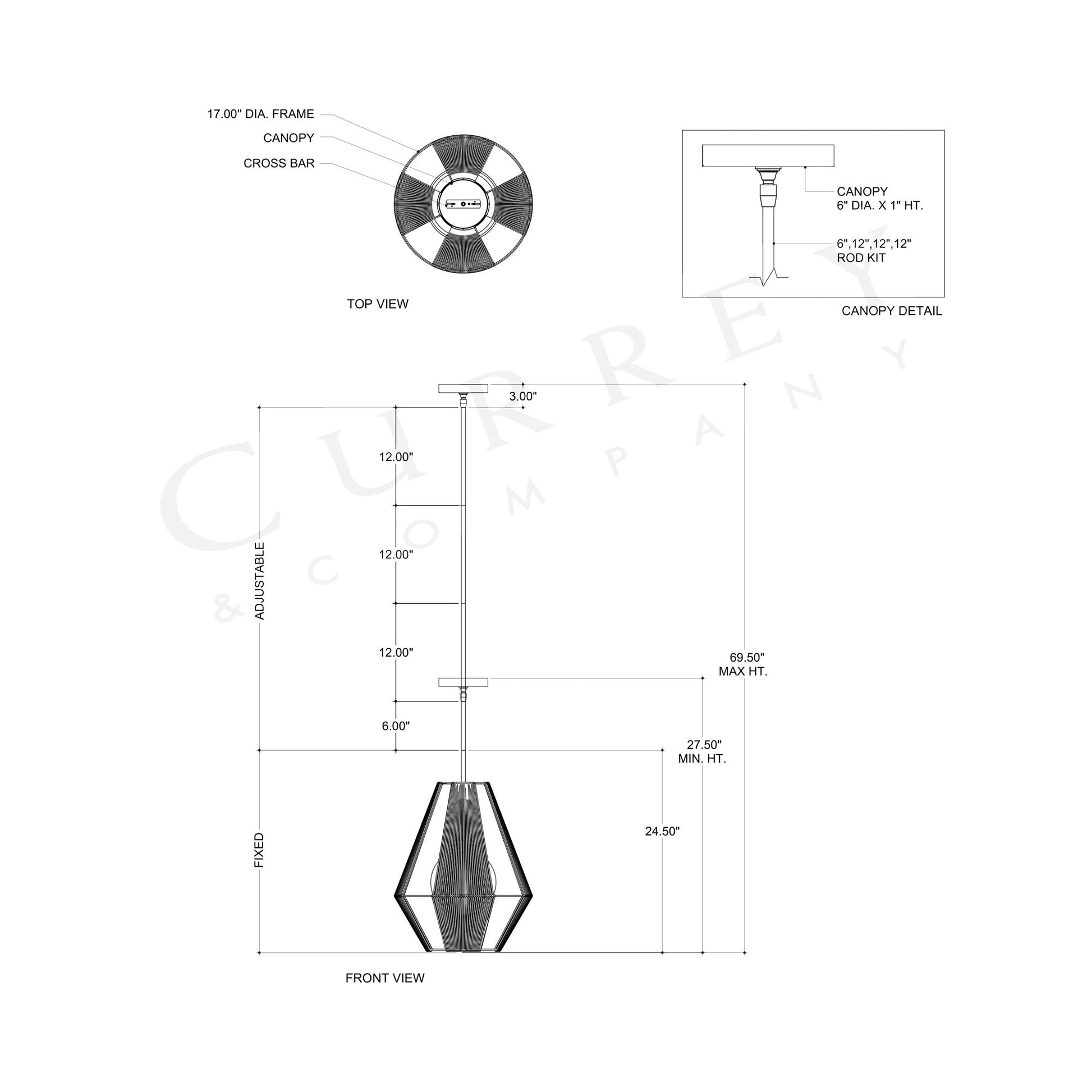 Fraxel Pendant Light - line drawing.