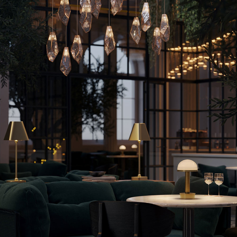 Gadabout Rechargeable LED Table Lamp in coffee shop.