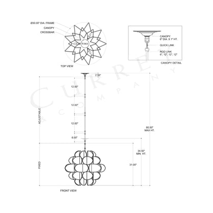 Galatea Chandelier - line drawing.