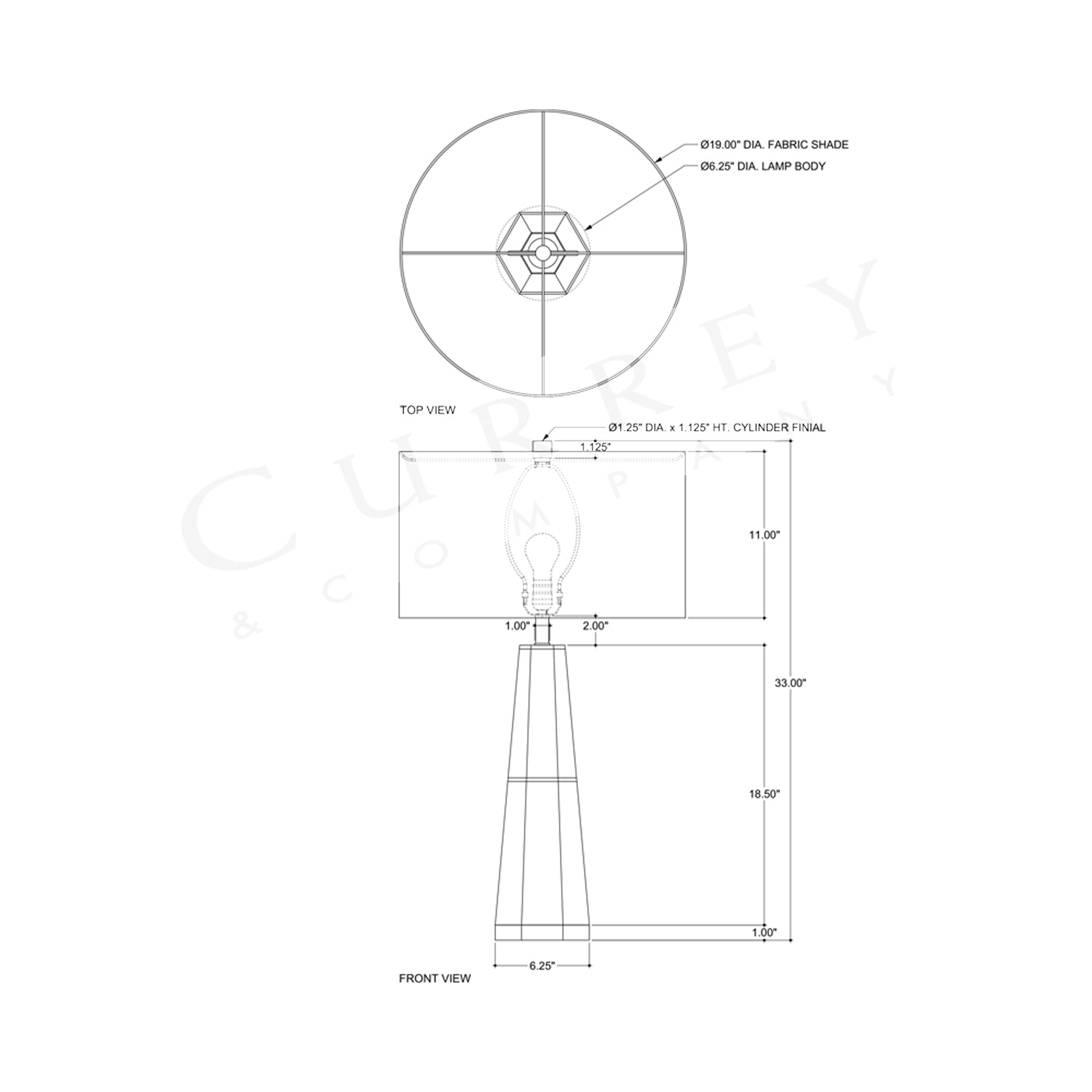 Galuchat Tapered Table Lamp - line drawing.