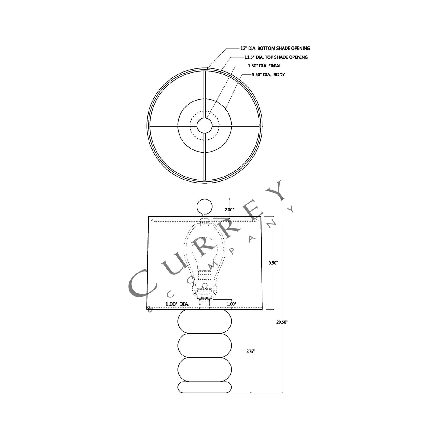 Girault Table Lamp - line drawing.