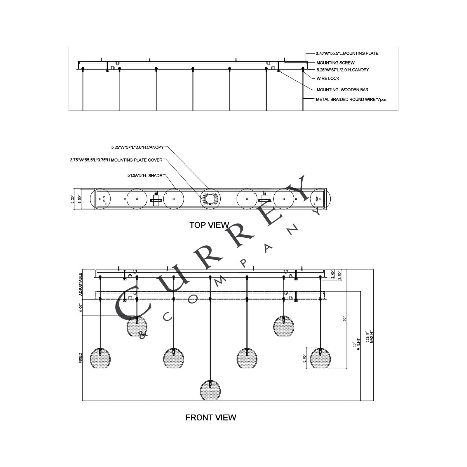 Giro Linear Multi Pendant Light - line drawing.