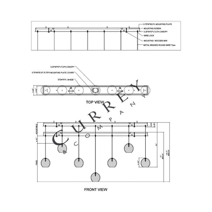 Giro Linear Multi Pendant Light - line drawing.