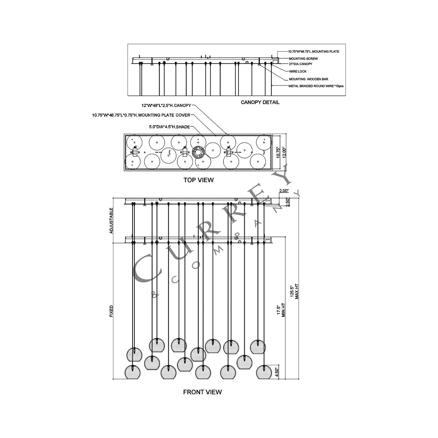 Giro Linear Multi Pendant Light - line drawing.