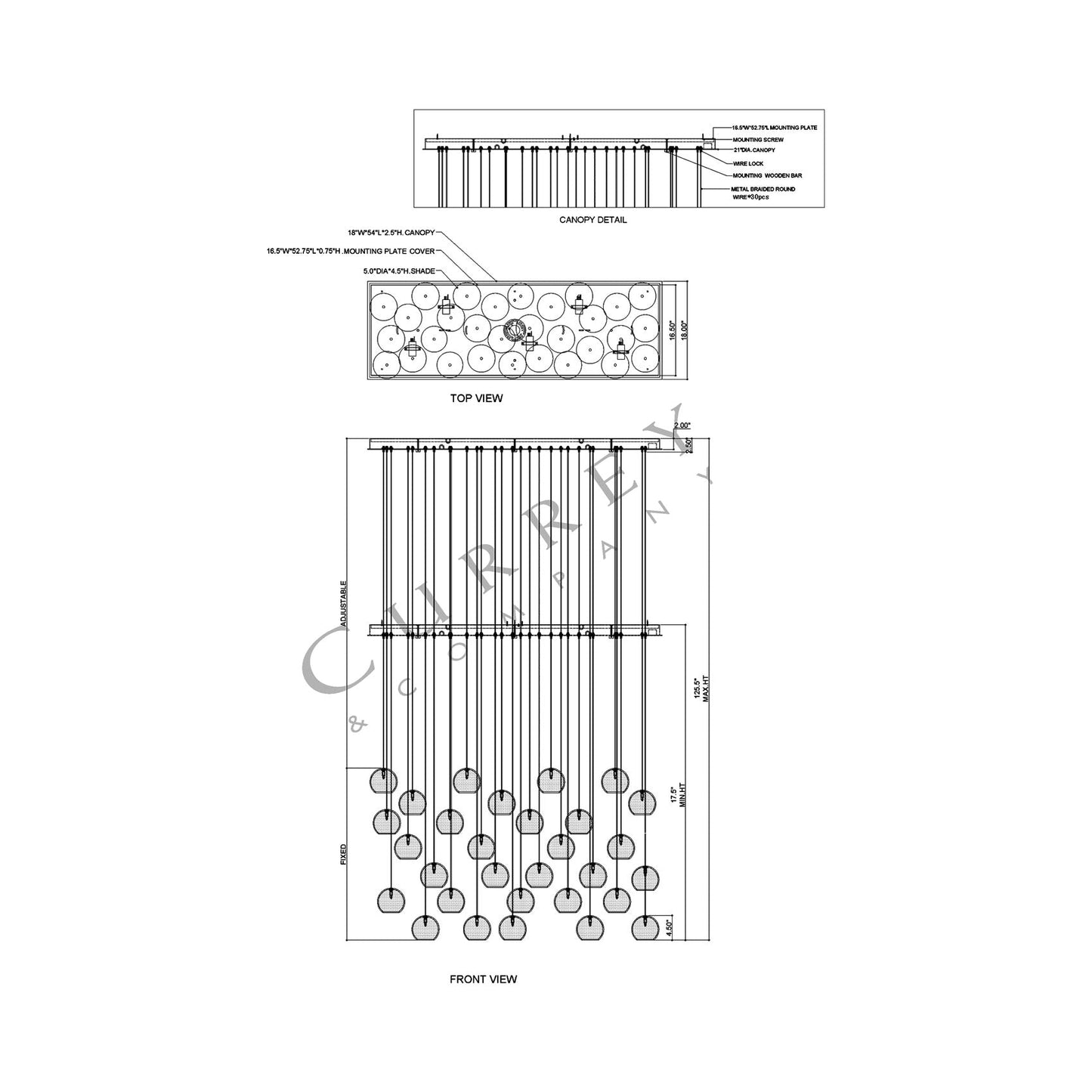 Giro Linear Multi Pendant Light - line drawing.