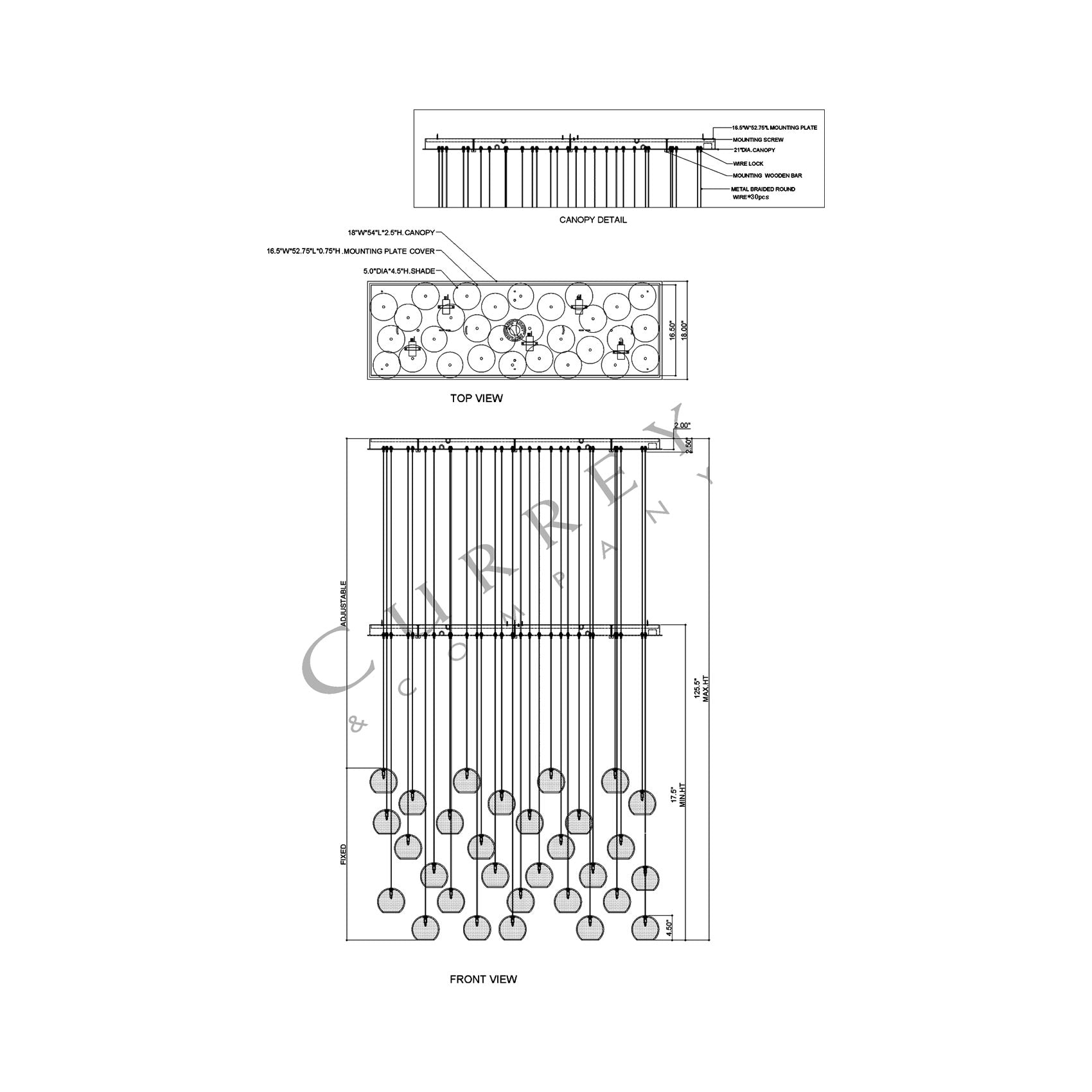 Giro Linear Multi Pendant Light - line drawing.