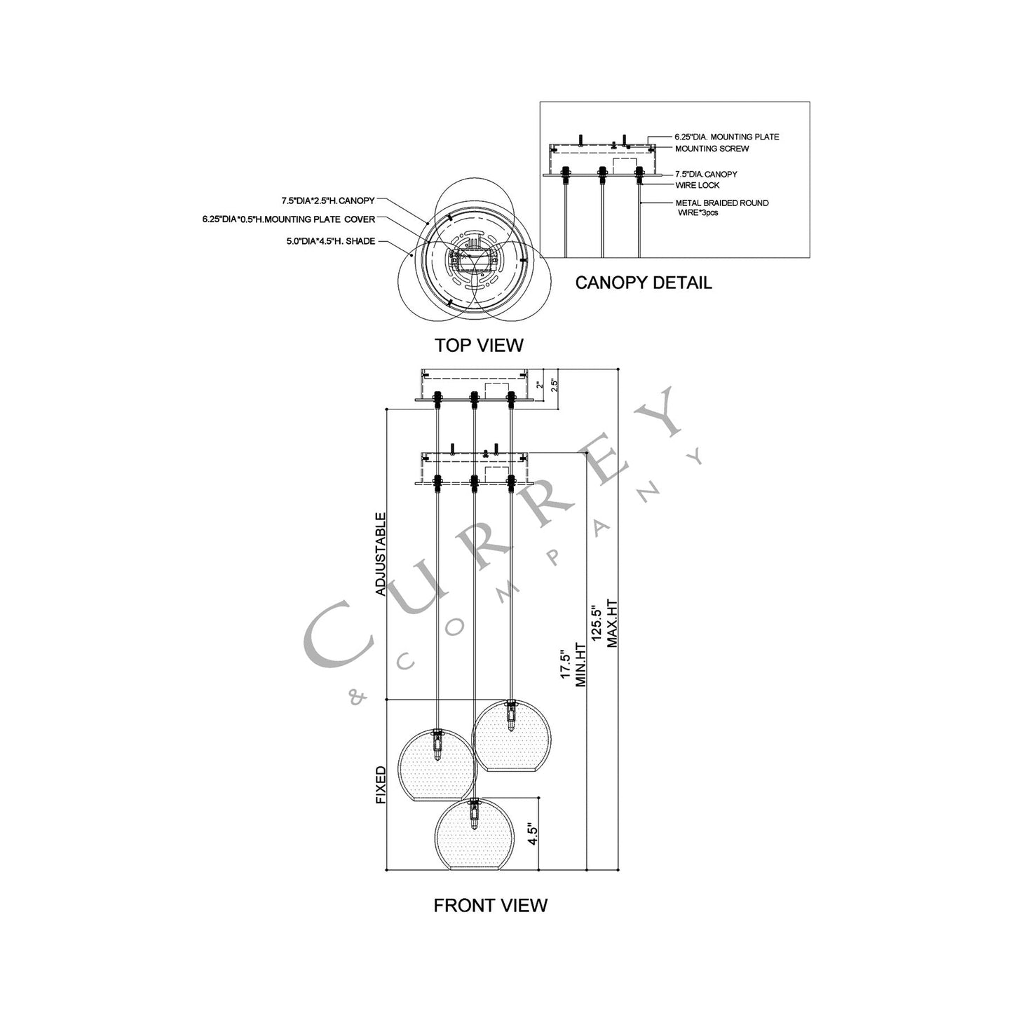 Giro Multi Pendant Light - line drawing.