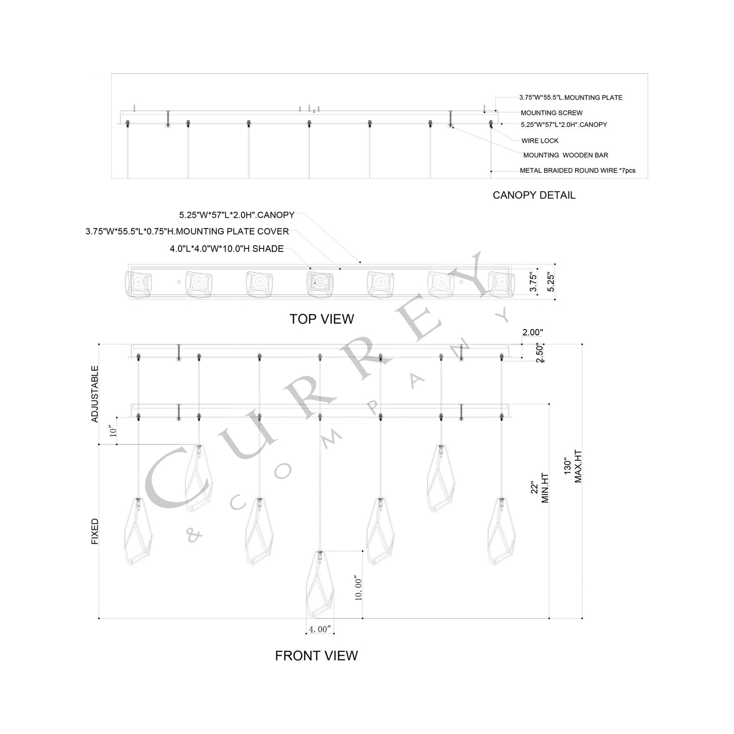 Glace Multi Light Pendant Light - line drawing.