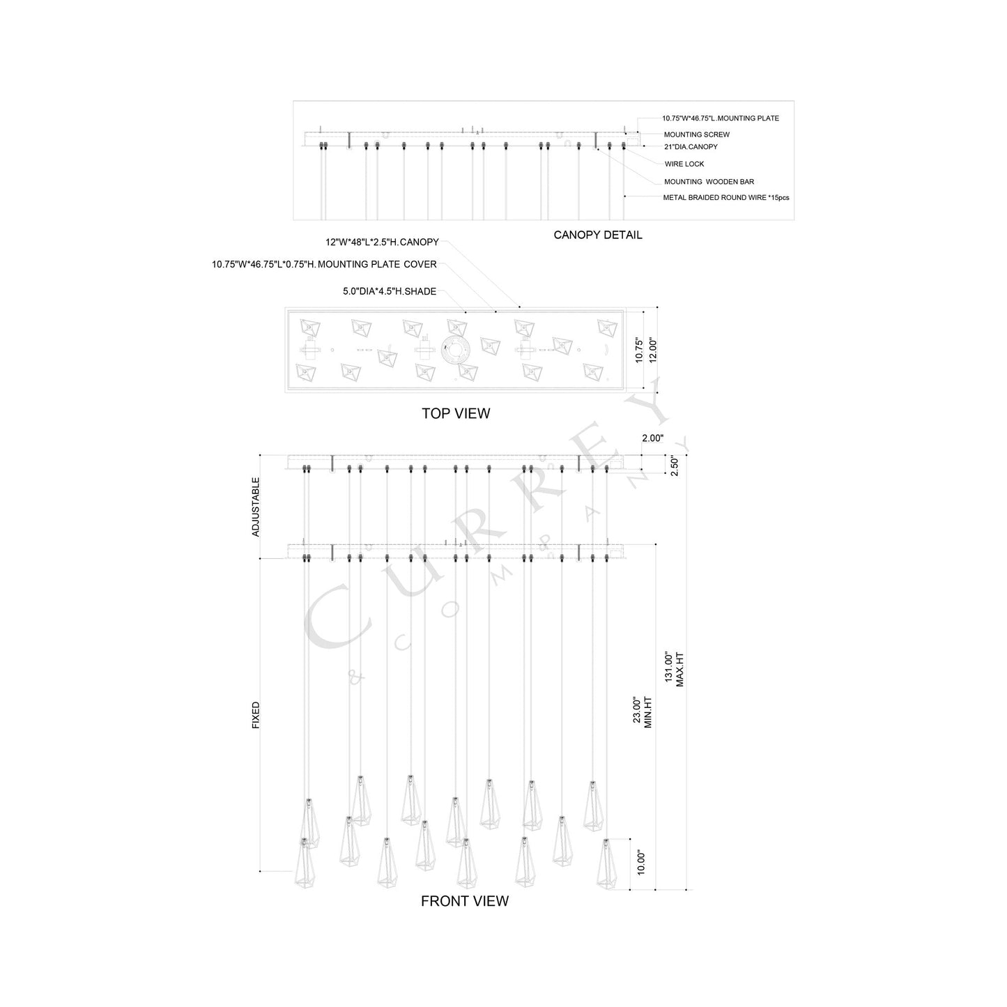 Glace Multi Light Pendant Light - line drawing.