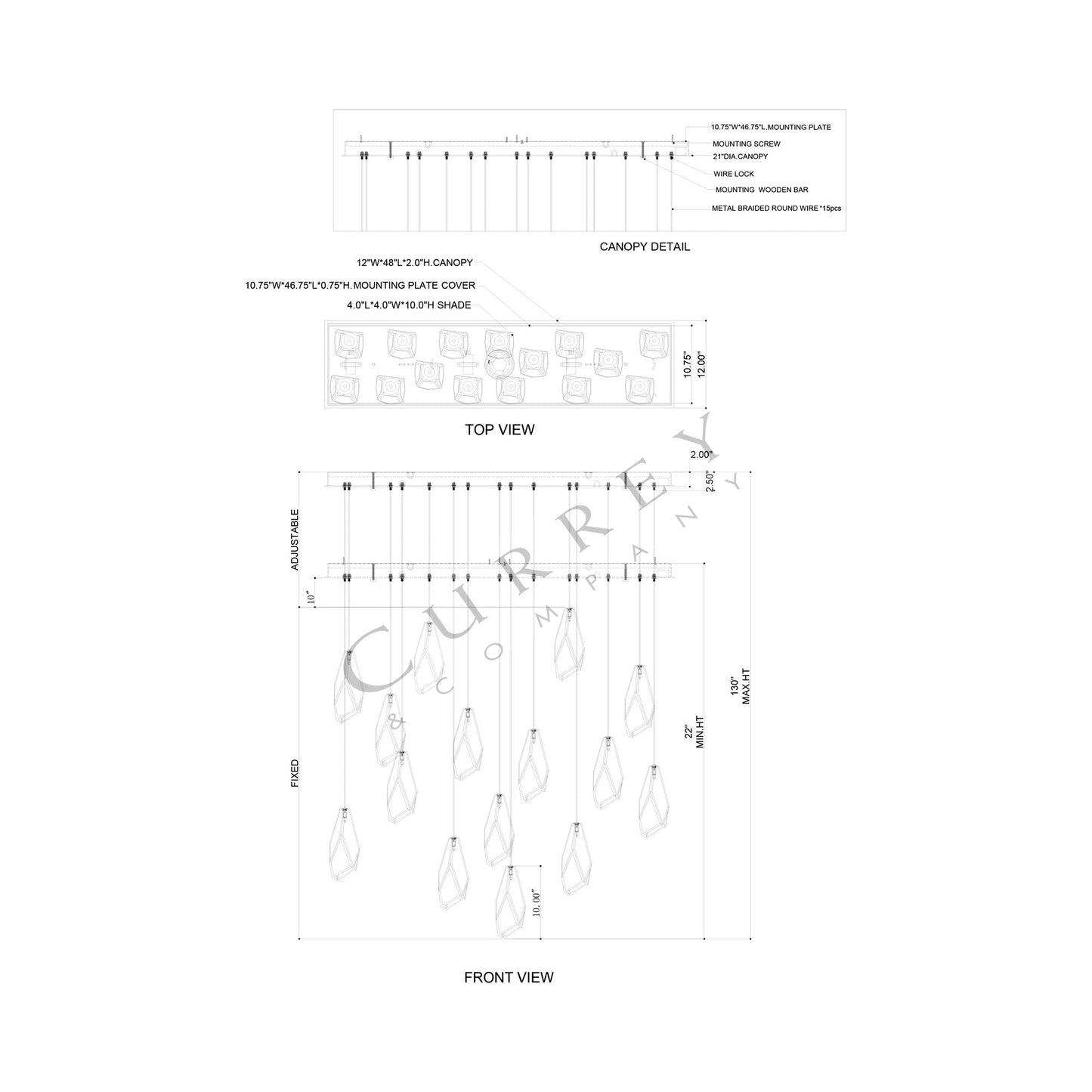 Glace Multi Light Pendant Light - line drawing.