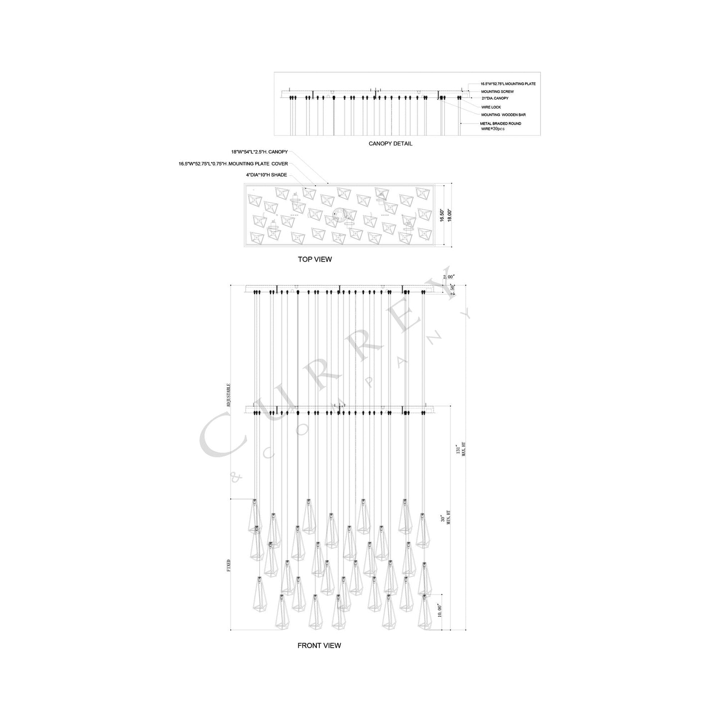 Glace Multi Light Pendant Light - line drawing.