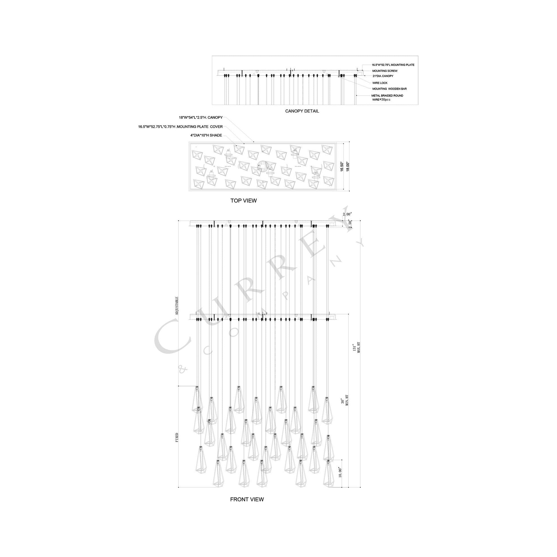 Glace Multi Light Pendant Light - line drawing.