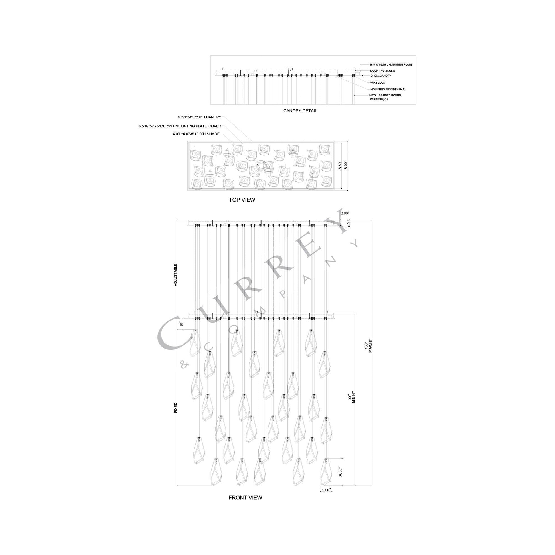 Glace Multi Light Pendant Light - line drawing.