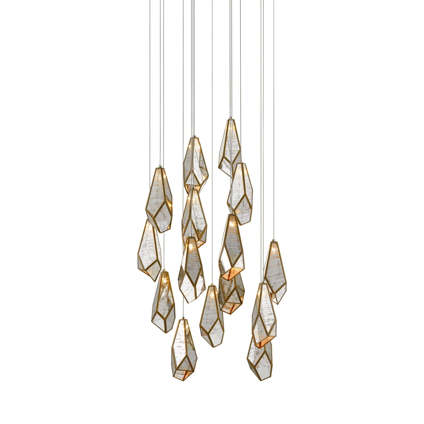 Glace Round Multi Pendant Light in Raj Mirror (15-Light).