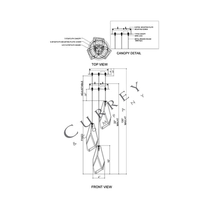 Glace Round Multi Pendant Light - line drawing.