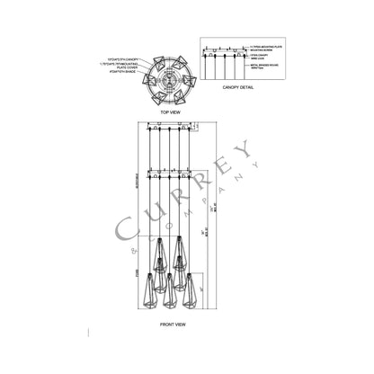 Glace Round Multi Pendant Light - line drawing.
