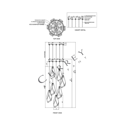 Glace Round Multi Pendant Light - line drawing.