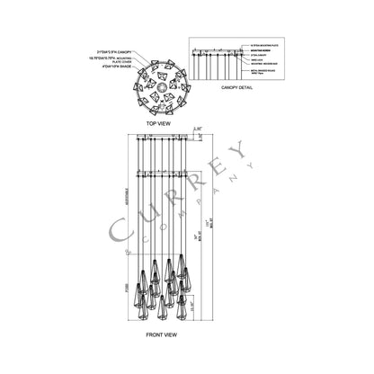 Glace Round Multi Pendant Light - line drawing.