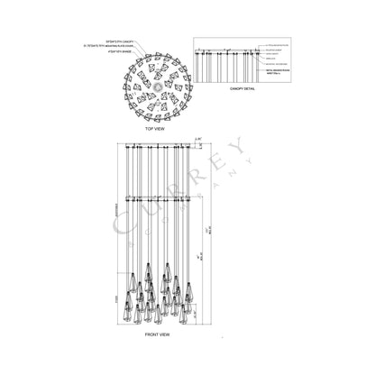 Glace Round Multi Pendant Light - line drawing.